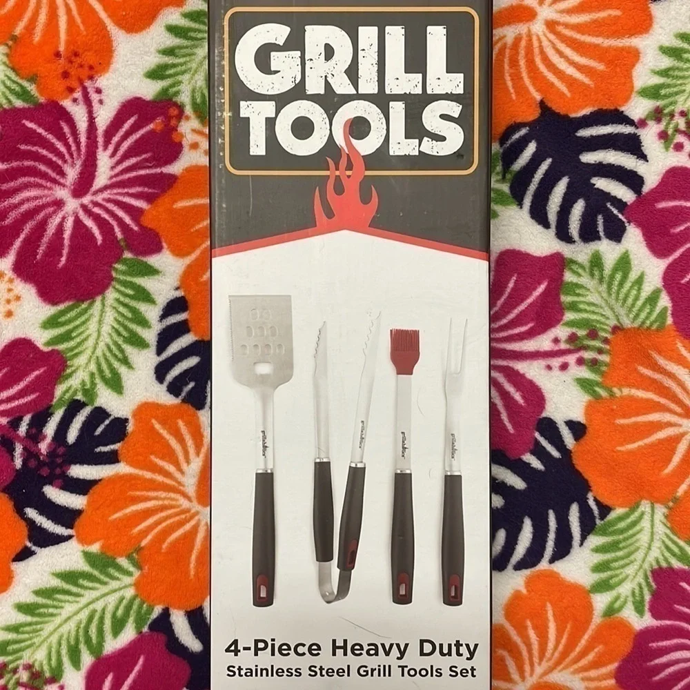 Brand New Grillaholics BBQ 4-Piece Heavy Duty Stainless Steel Grill Tools Set